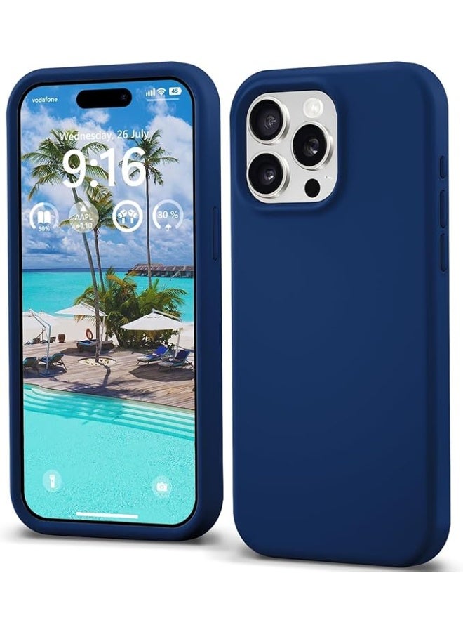 Liquid  Silicone Cover For iPhone 15 Pro , Silky Soft Touch, Anti-Scratch Shockproof Protective Case with Microfiber Lining For iPhone 15 Pro - Navy Blue